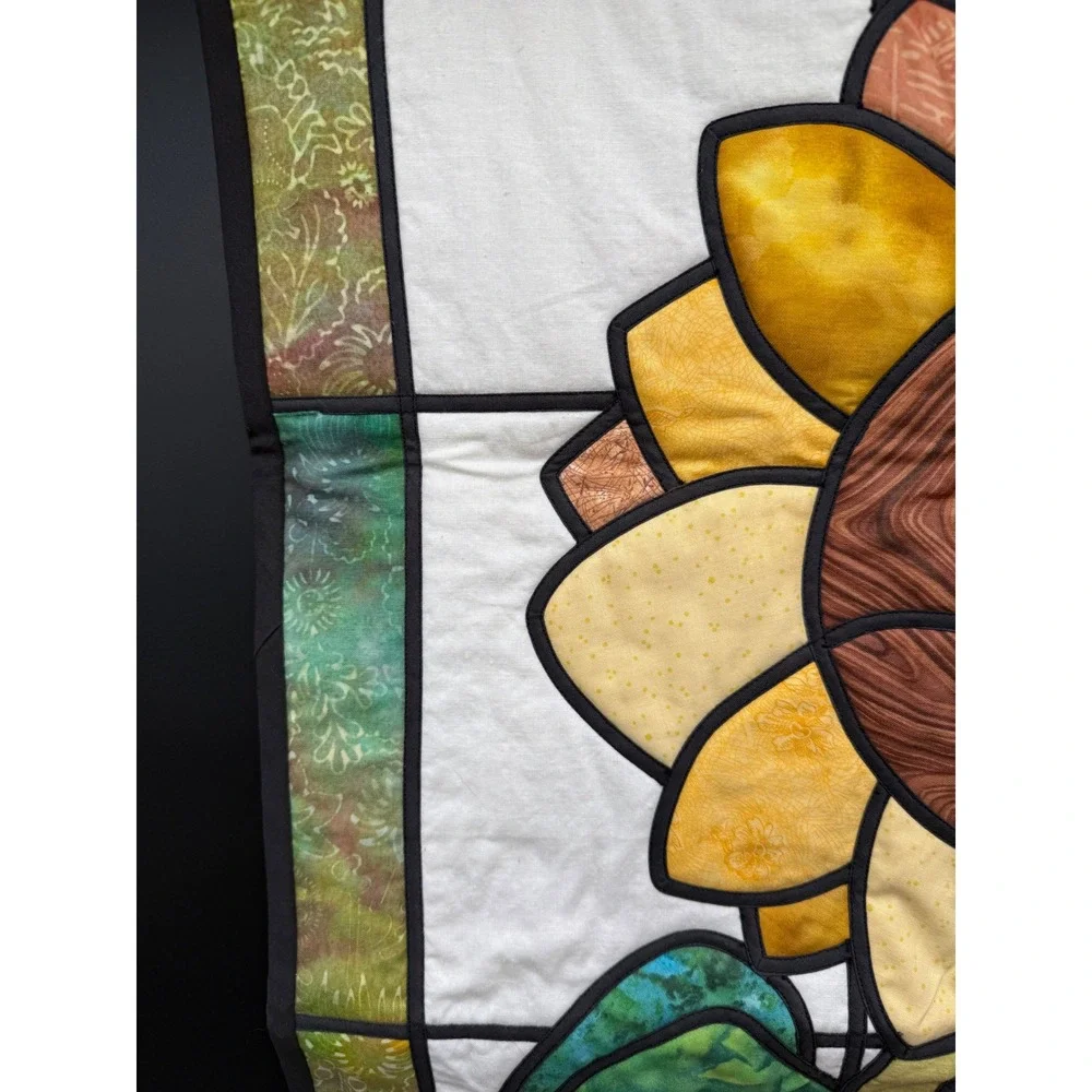 Handmade Sunflower Stained Glass‎ Quilt Wall Hanging 22x33.5